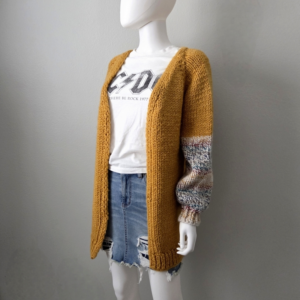 Handmade Thick & Cozy Open Front Cardigan Sweater, Yellow/ Gold, Size Medium